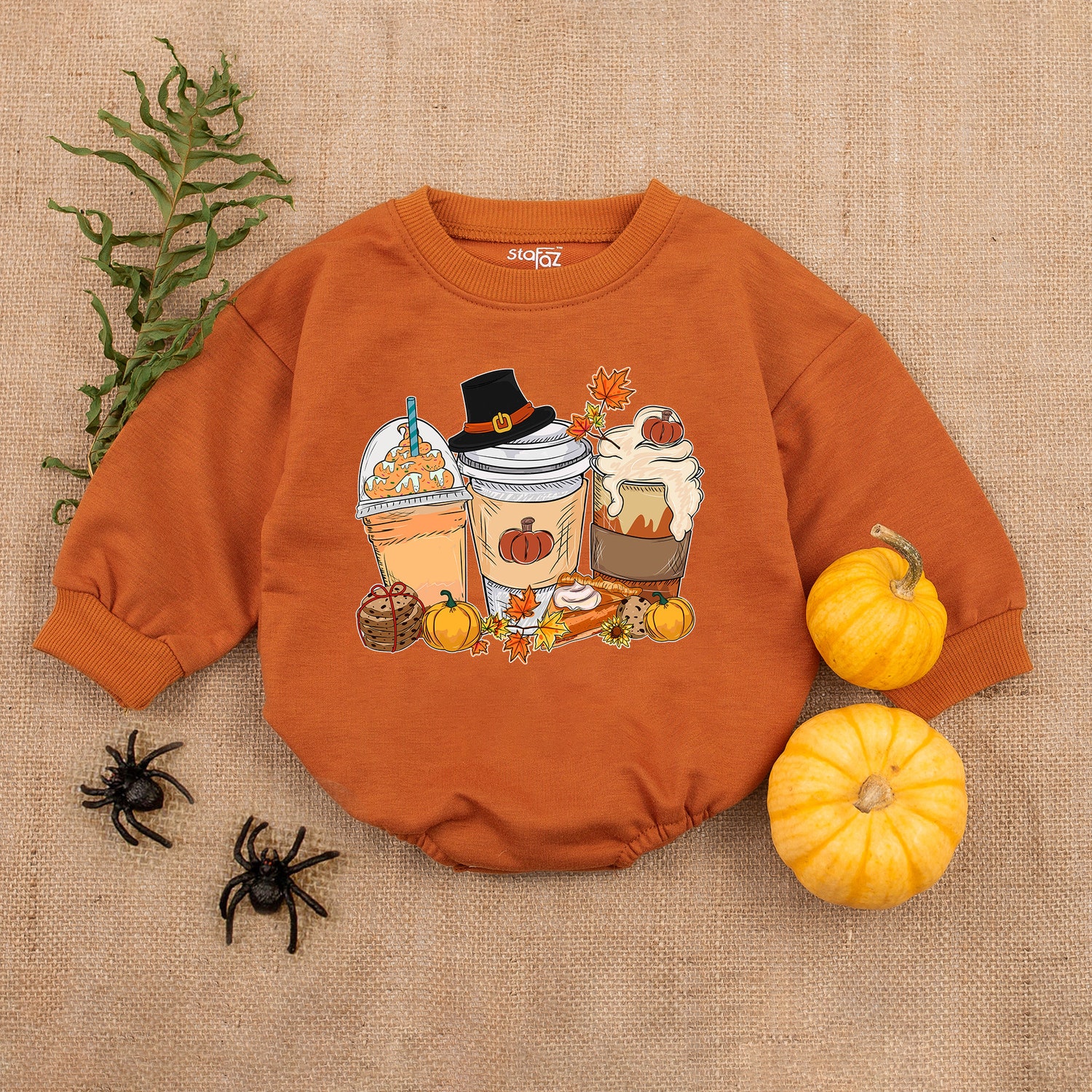 Fall Newborn Pumpkin Spice Romper Baby's First Thanksgiving Outfit Cozy Baby Clothes image 3