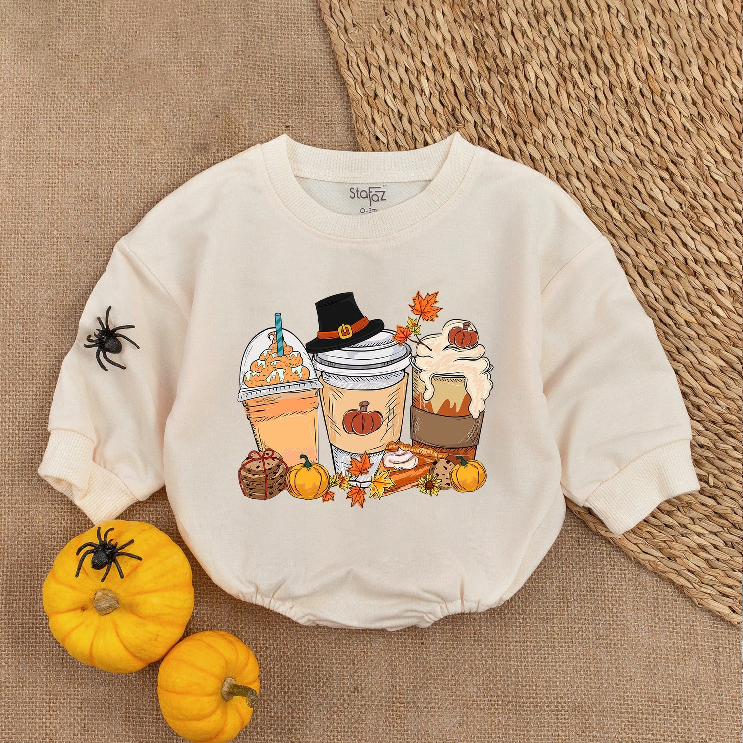 Fall Newborn Pumpkin Spice Romper Baby's First Thanksgiving Outfit Cozy Baby Clothes image 1