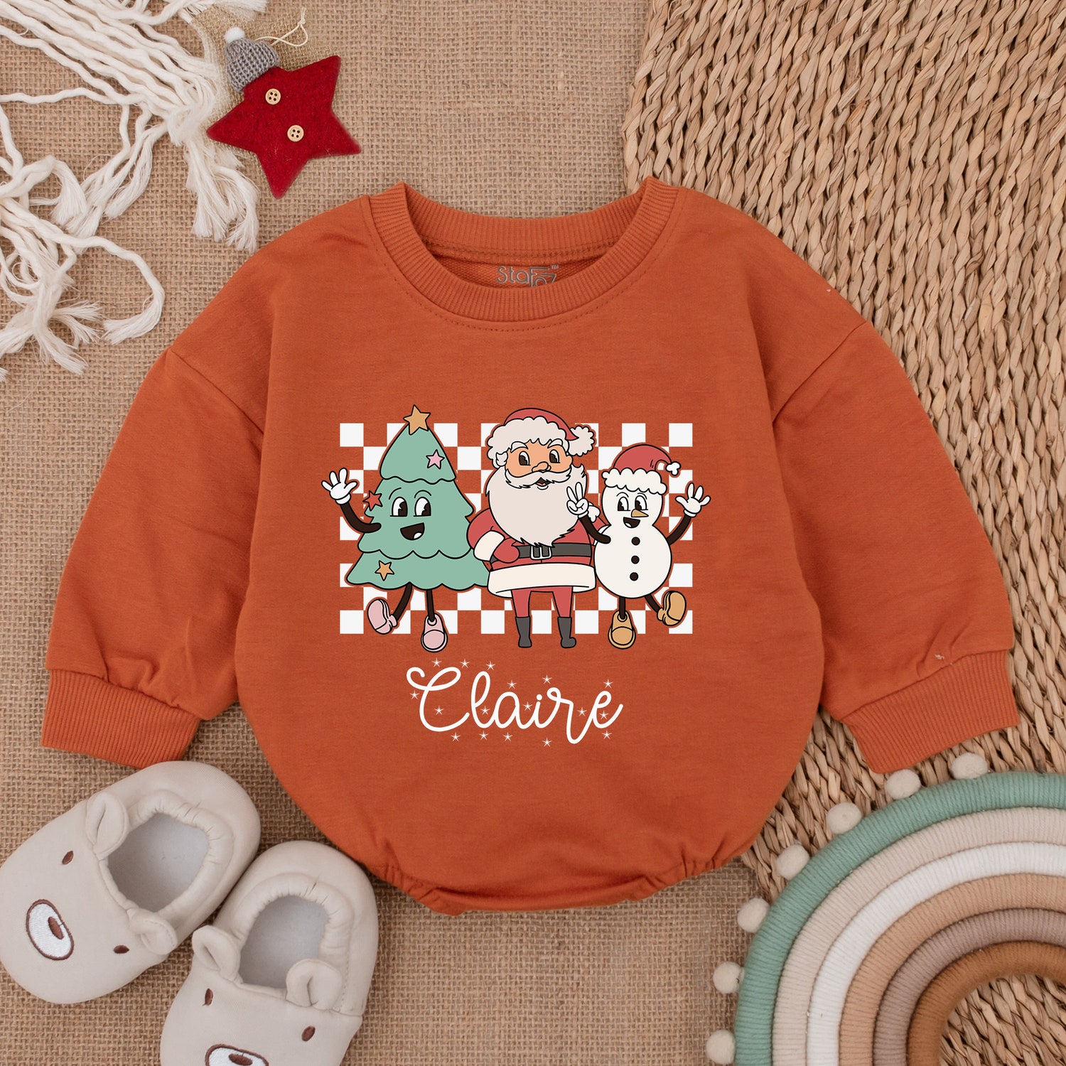 Custom Santa Claus Baby Bubble Romper Christmas Baby Outfit Baby Bodysuit Girl Gift image 3