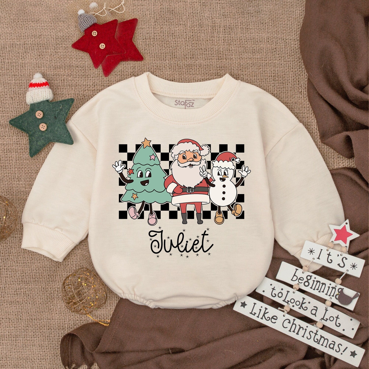 Custom Santa Claus Baby Bubble Romper Christmas Baby Outfit Baby Bodysuit Girl Gift image 1