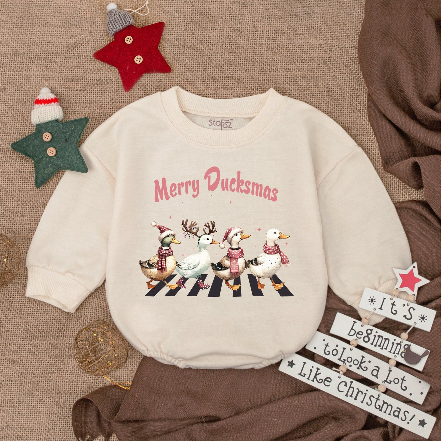 Duck Bubble Romper Funny Christmas Sweatshirt Farm Lover Baby Bodysuit Girl Outfit image 1