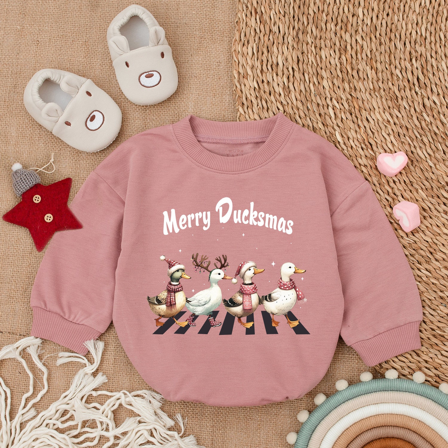 Duck Bubble Romper Funny Christmas Sweatshirt Farm Lover Baby Bodysuit Girl Outfit image 3