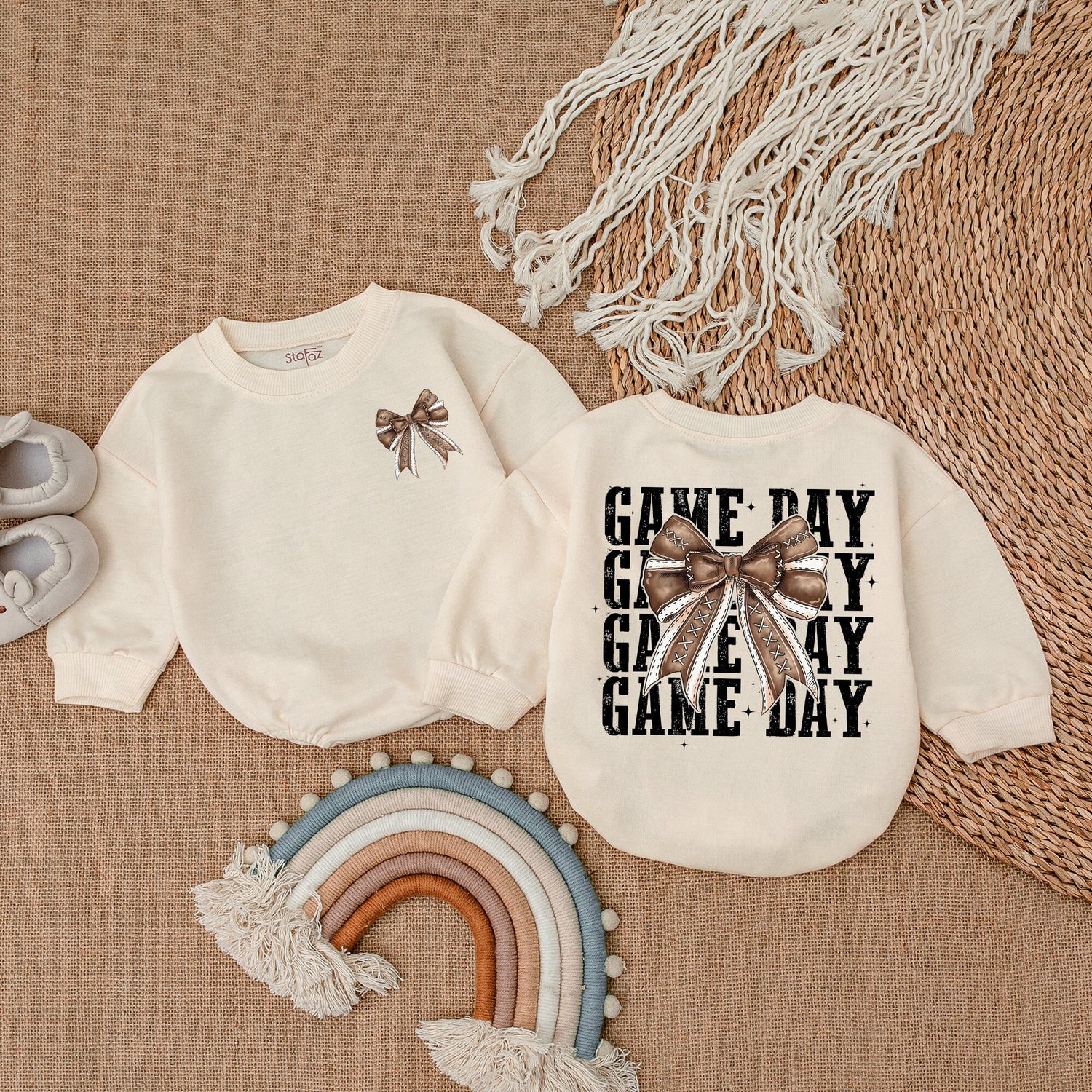 Football Baby Romper Gameday Football Jumpsuit Baby Shower Gift Sports Birthday Outfit image 1