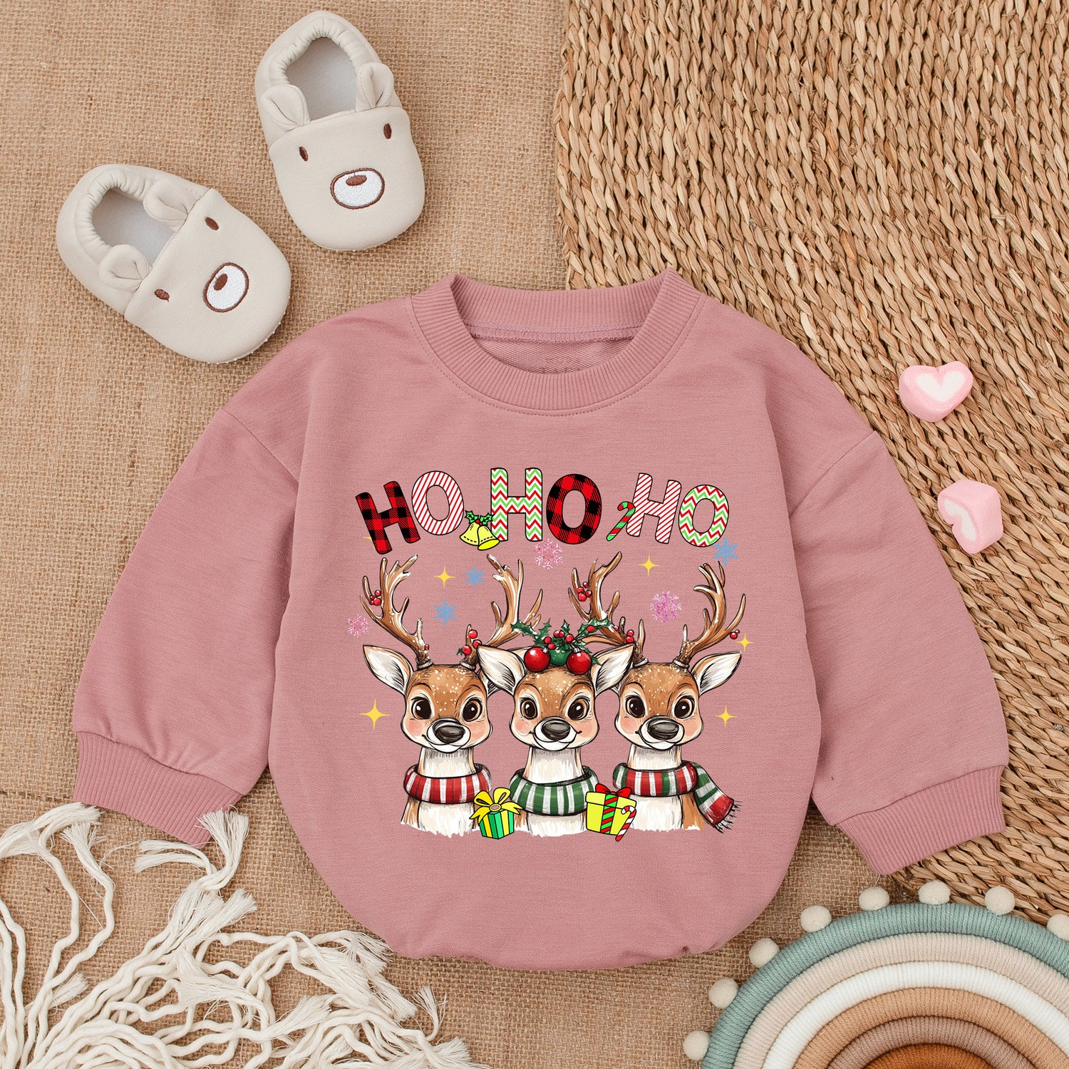 HoHoHo Christmas Bubble Romper Funny Animals Baby Bodysuit Farm Lover Gift image 2