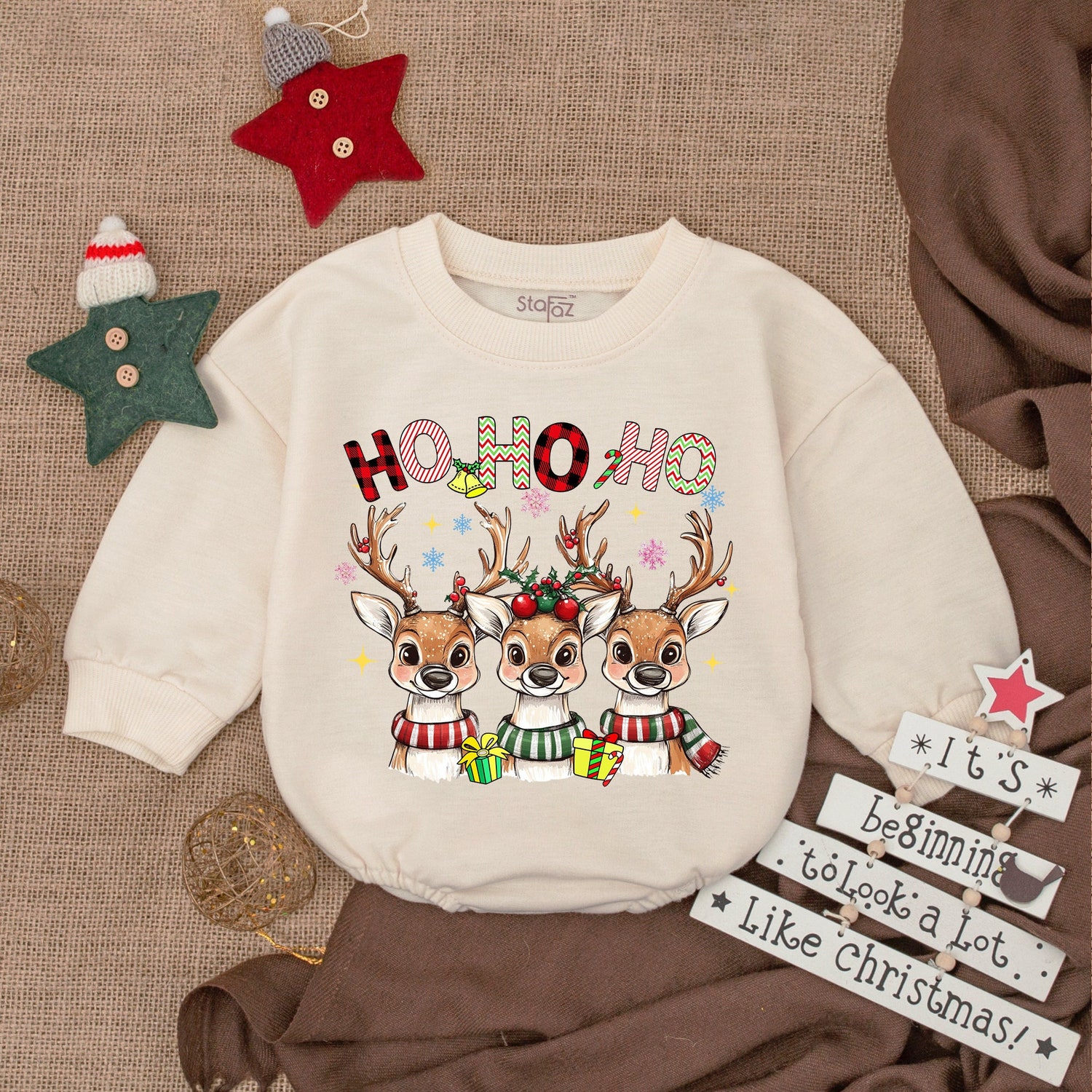 HoHoHo Christmas Bubble Romper Funny Animals Baby Bodysuit Farm Lover Gift image 1