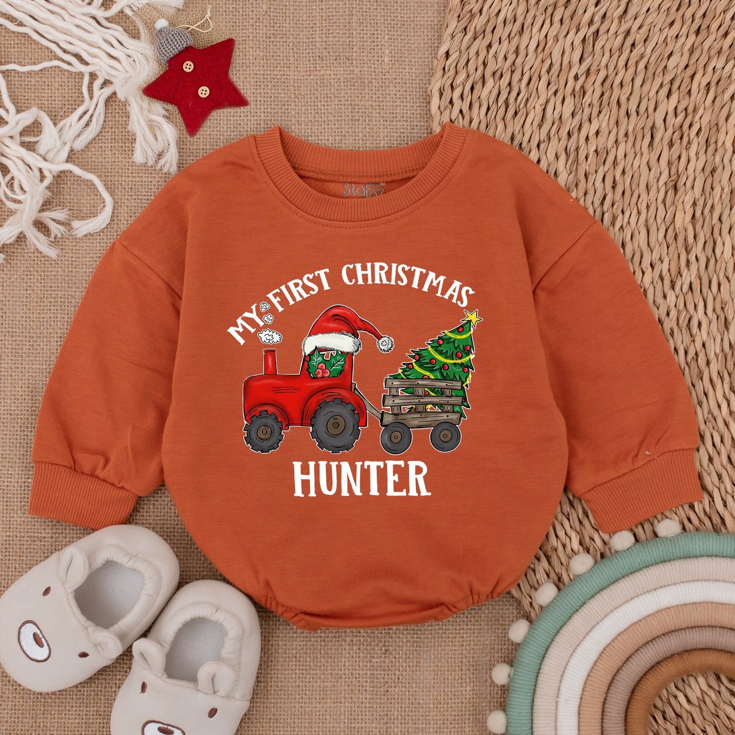 Personalized Farm Christmas Baby Romper Baby Girl Holiday Outfit Farm Lover Baby Bodysuit Gift image 3