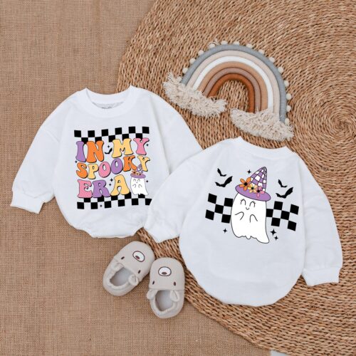 Spooky Era Retro Ghost Baby Bodysuit Cute Halloween Romper First Halloween Outfit image 0