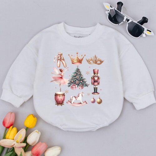 Girly Christmas Coquette Baby Romper Baby's First Christmas Holiday Outfit Funny Baby Shower Gift image 0