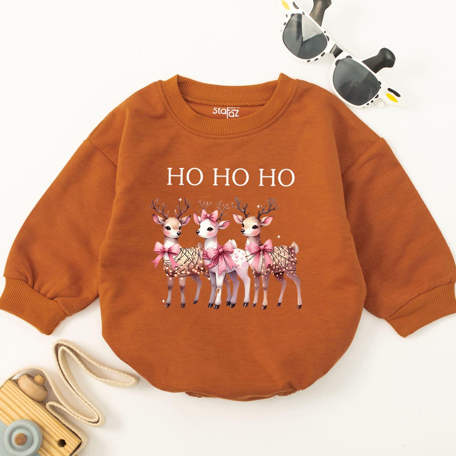 Ho Ho Ho Reindeer Baby Romper First Christmas Holiday Outfit Funny Baby Shower Gift image 3