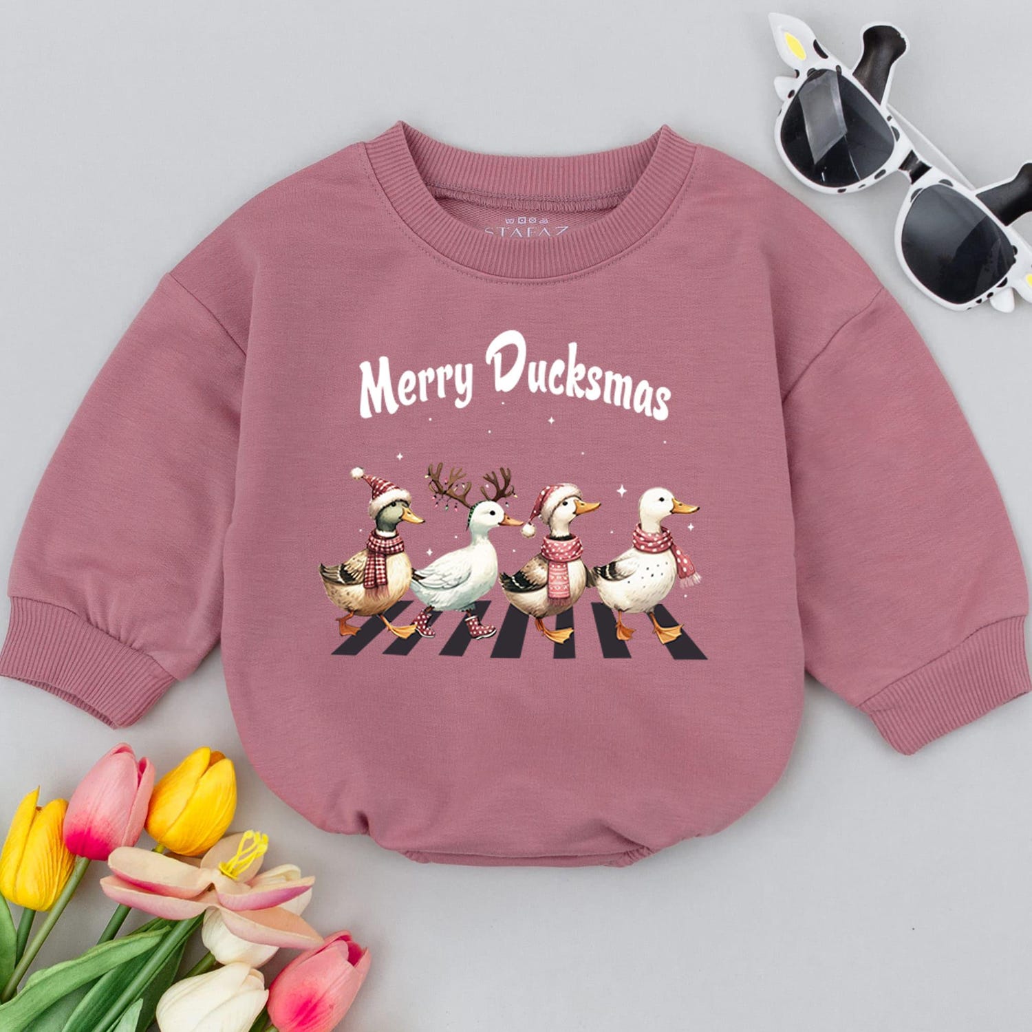 Merry Ducksmas Baby Bubble Romper First Christmas Holiday Outfit Funny Christmas Baby Clothes image 3