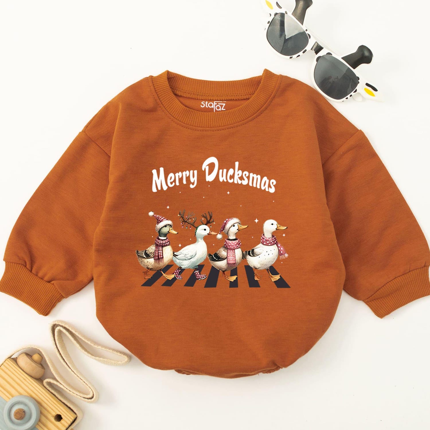 Merry Ducksmas Baby Bubble Romper First Christmas Holiday Outfit Funny Christmas Baby Clothes image 2