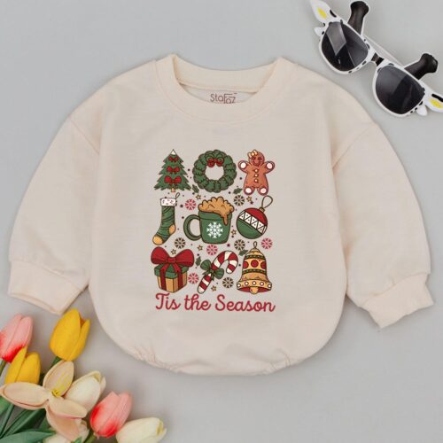 Baby's First Christmas Retro Hot Cocoa Romper Cute Holiday Outfit Baby Shower Gift image 0