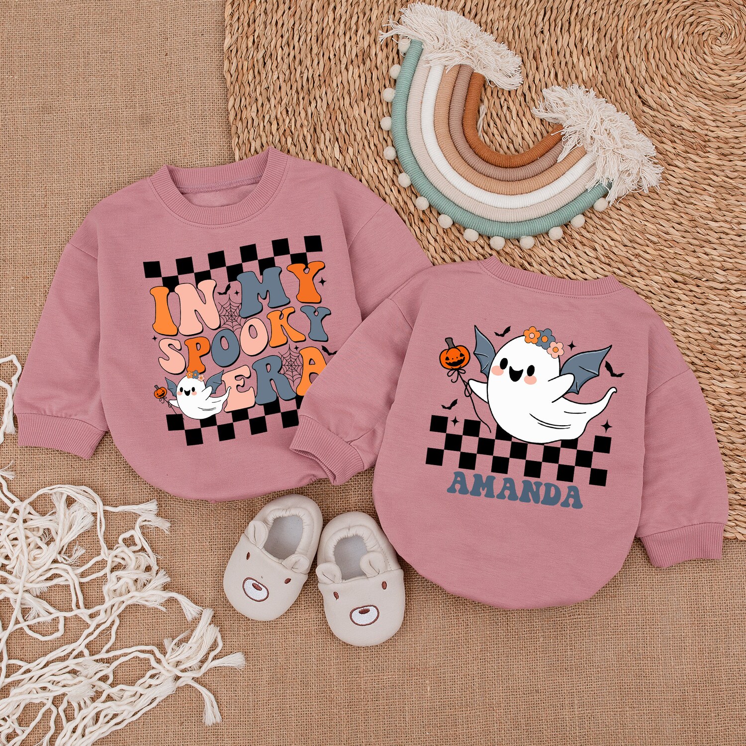 Spooky Retro Ghost Baby Bodysuit Cute Halloween Romper First Halloween Outfit image 2