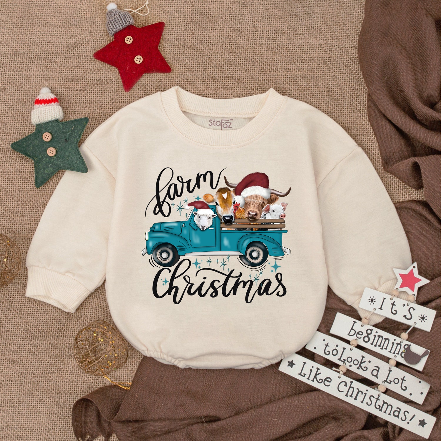 Farm Christmas Baby Romper My First Christmas Bodysuit Baby Christmas Outfit Gift image 1