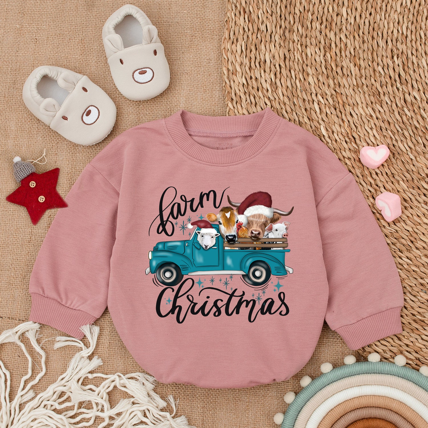 Farm Christmas Baby Romper My First Christmas Bodysuit Baby Christmas Outfit Gift image 2