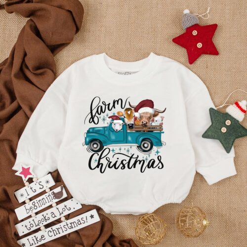 Farm Christmas Baby Romper My First Christmas Bodysuit Baby Christmas Outfit Gift image 0