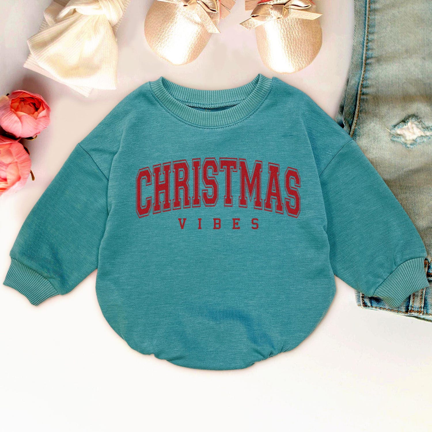 X-mas Vibes First Christmas Romper Sweatshirt, Cute Baby Sweater, Fall Autumn X-mas Baby Romper Suit Newborn Bodysuit Gifts image 6