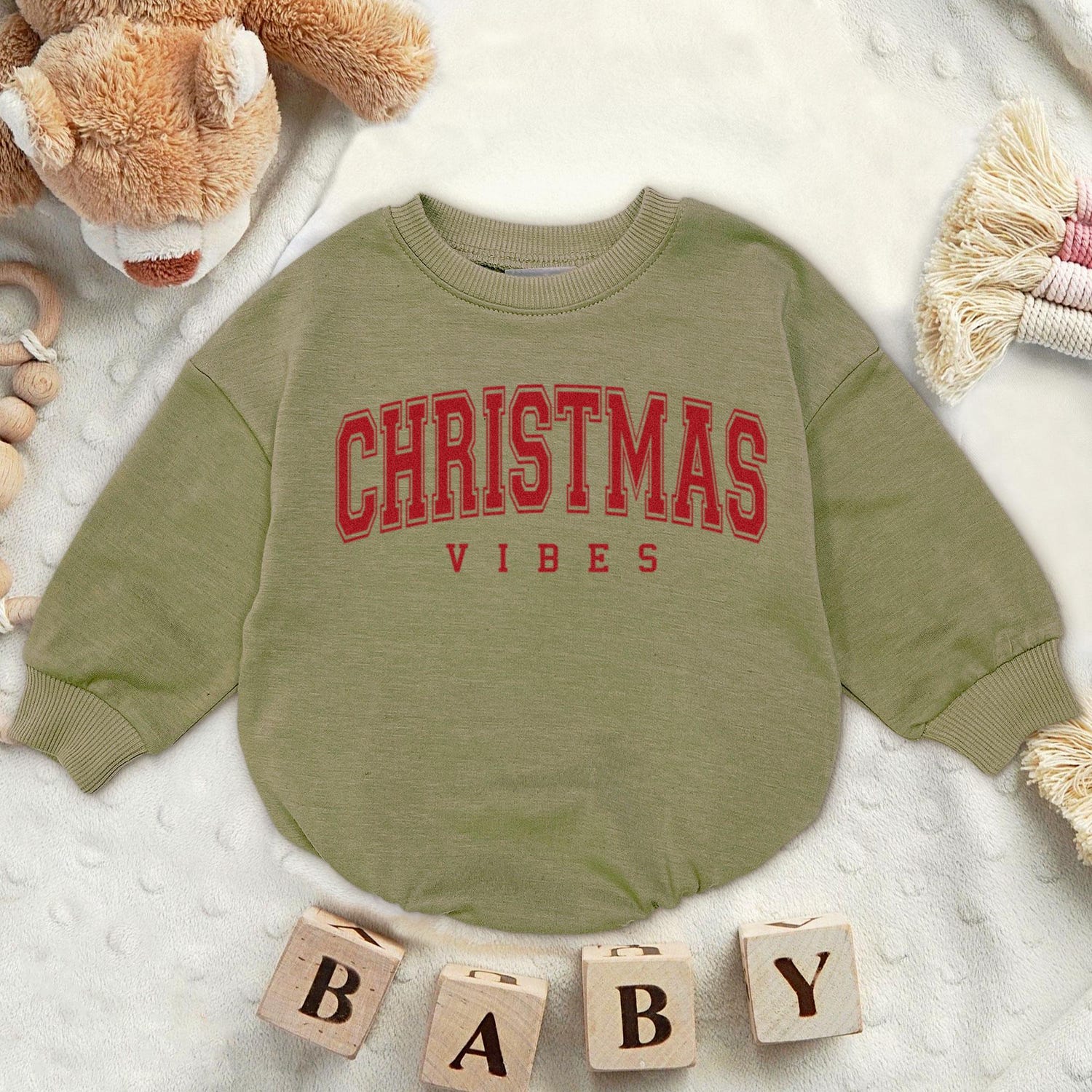 X-mas Vibes First Christmas Romper Sweatshirt, Cute Baby Sweater, Fall Autumn X-mas Baby Romper Suit Newborn Bodysuit Gifts image 4