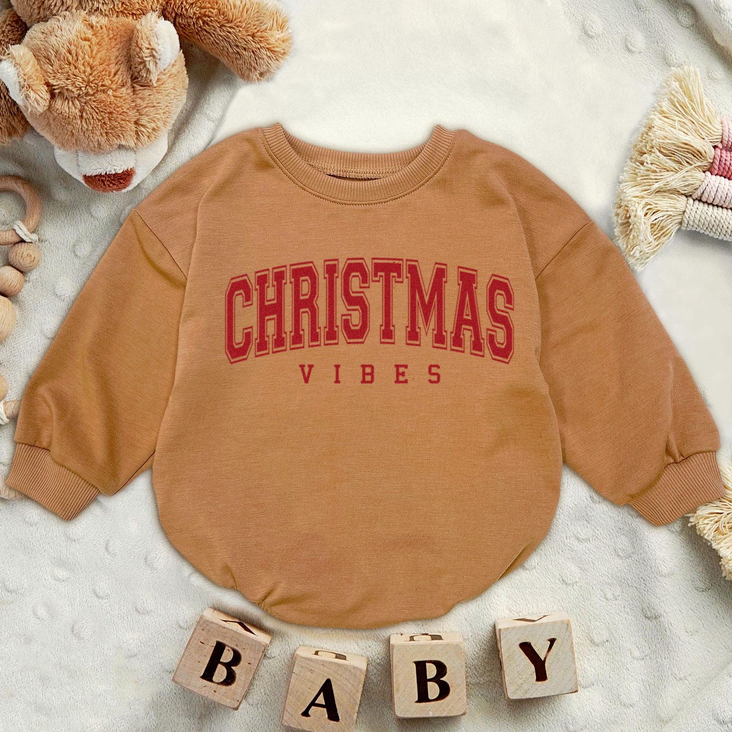 X-mas Vibes First Christmas Romper Sweatshirt, Cute Baby Sweater, Fall Autumn X-mas Baby Romper Suit Newborn Bodysuit Gifts image 5