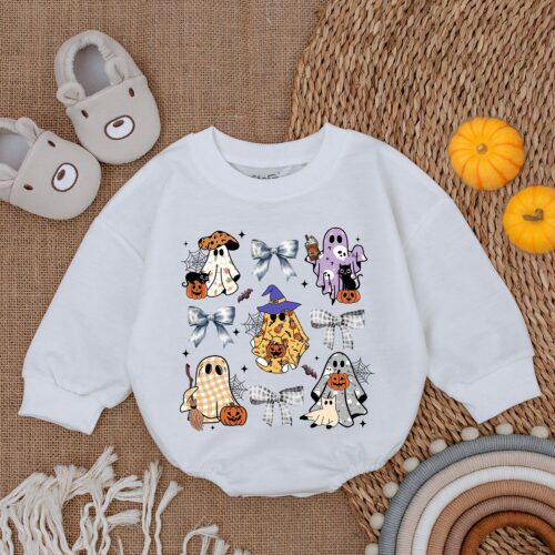 Halloween Baby Ghost Romper First Halloween Outfit Cute Spooky Season Baby Clothes Gift image 0