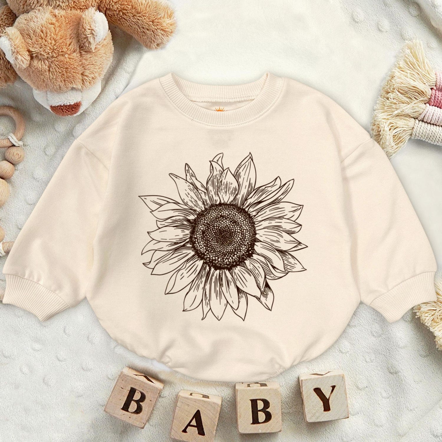 Wild Daisy Floral Baby Romper Sweatshirt Cute Christmas Newborn Sweater Fall Autumn Gift image 2