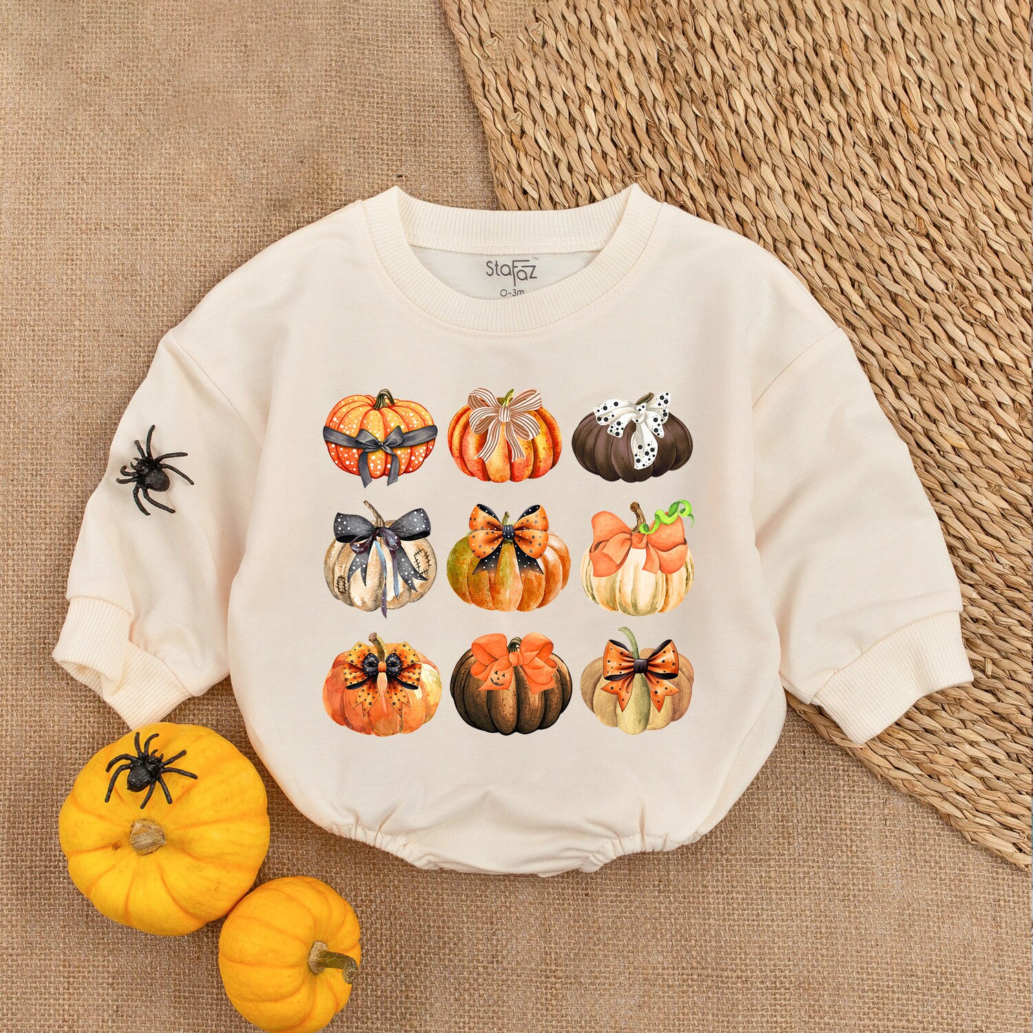 Pumpkin Print Fall Romper First Thanksgiving Baby Outfit Baby Girl Fall Clothes image 1