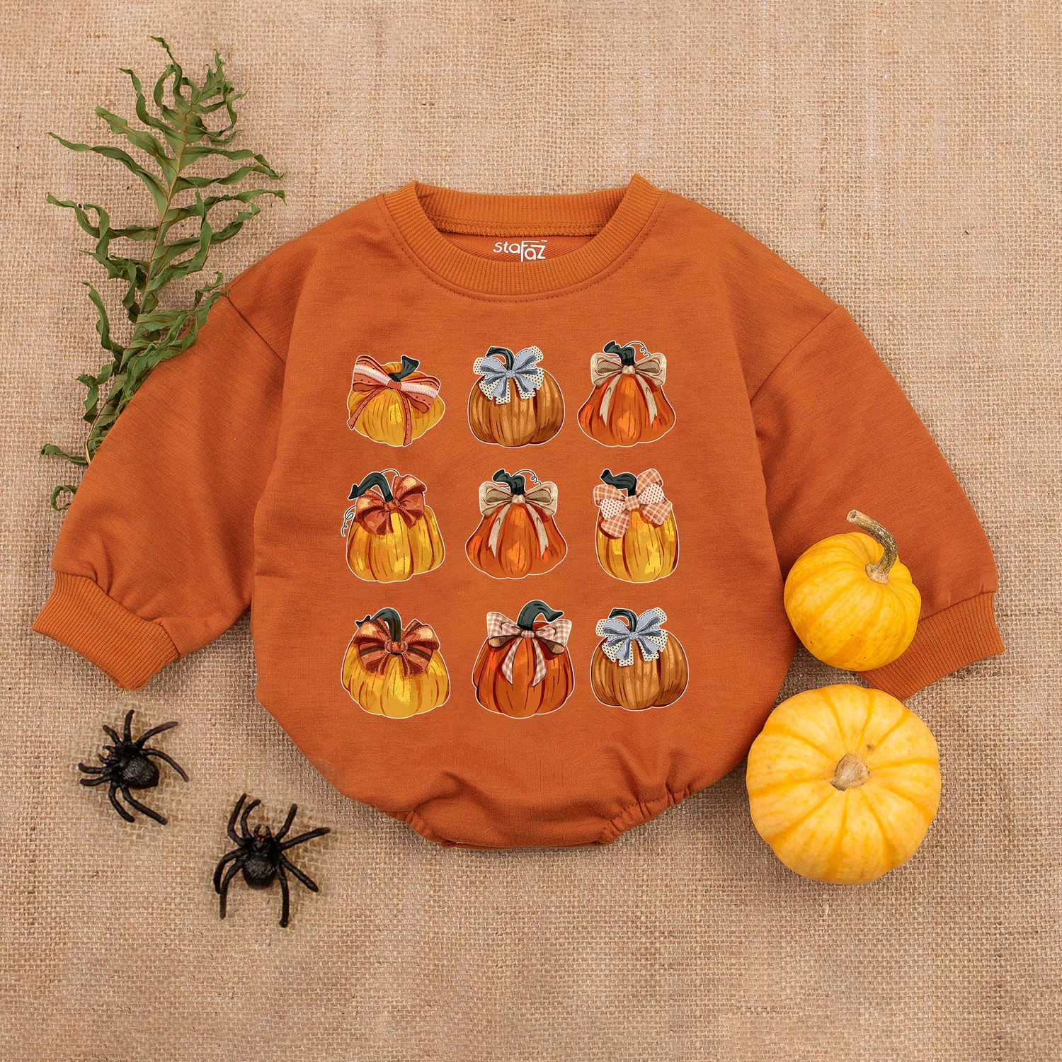 Pumpkin Print Fall Romper First Thanksgiving Baby Girl Outfit Fall Baby Shower Gift image 3