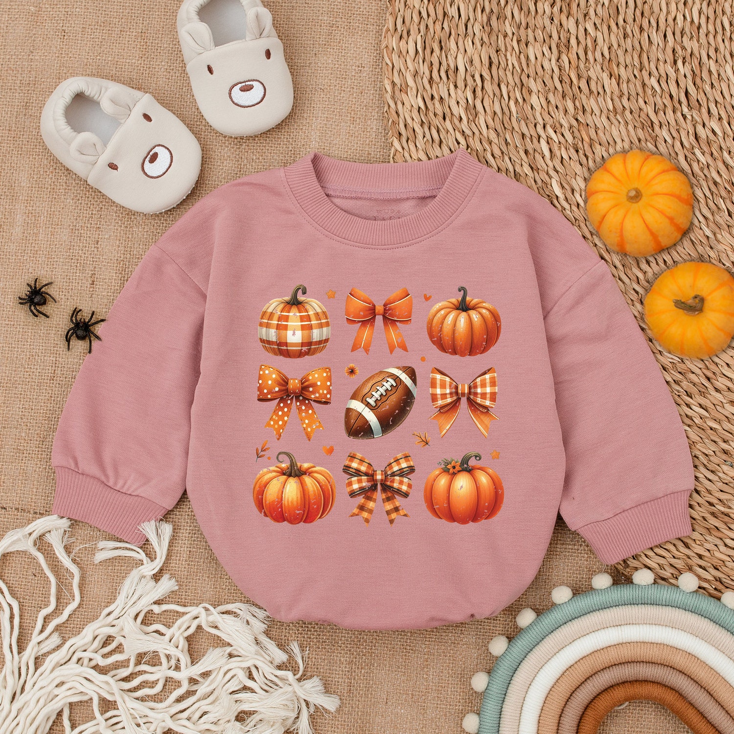 Football Fall Romper First Thanksgiving Baby Outfit Baby Girl Clothes Fall Baby Shower Gift image 2