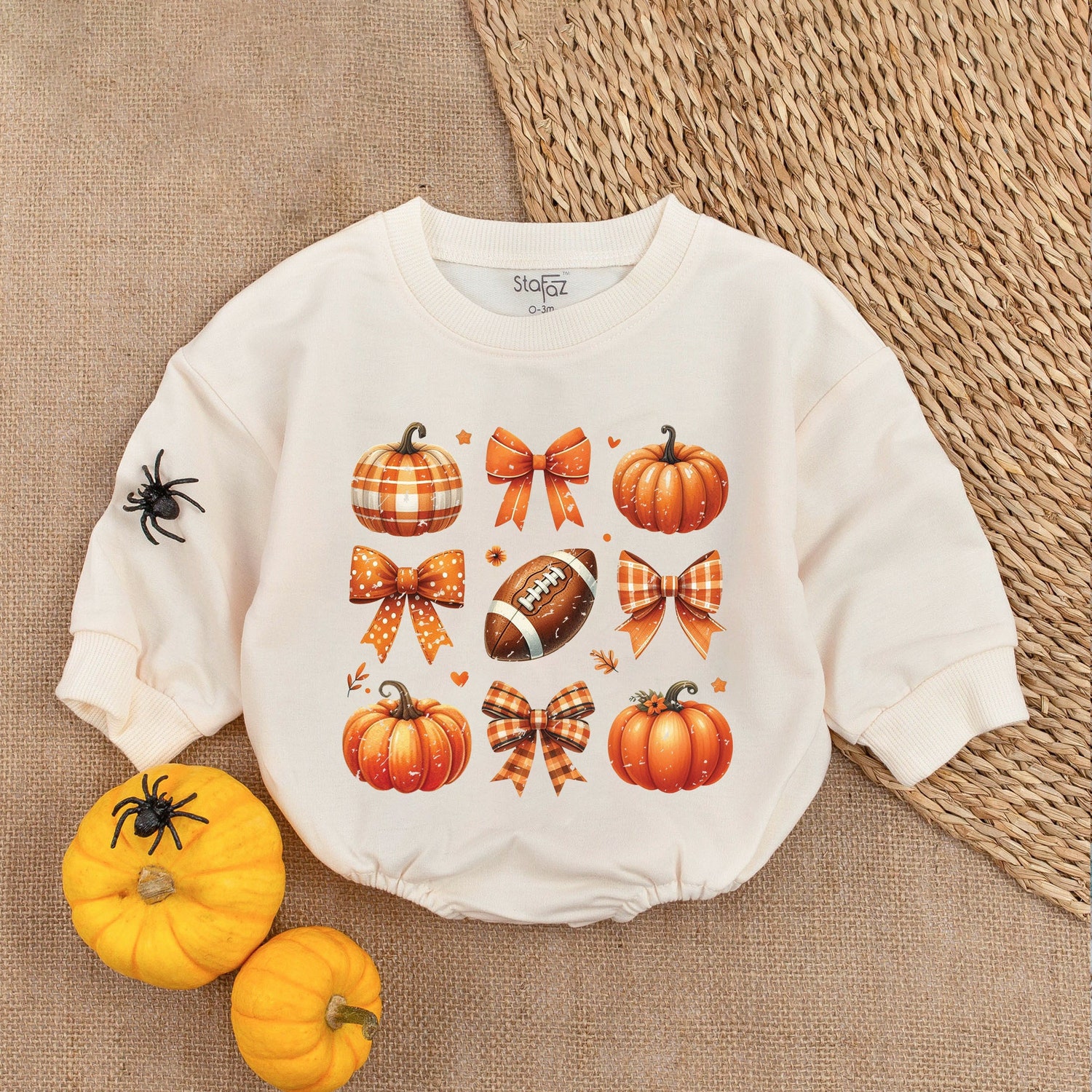 Football Fall Romper First Thanksgiving Baby Outfit Baby Girl Clothes Fall Baby Shower Gift image 1