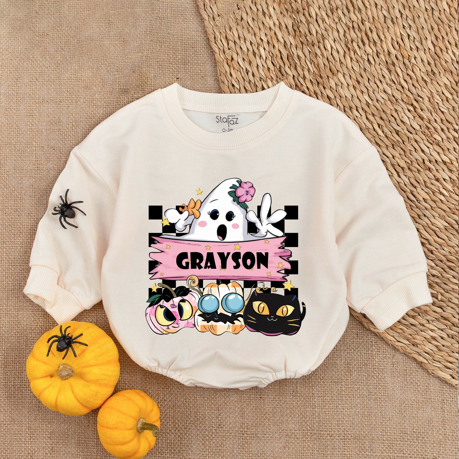 Personalized First Halloween Baby Girl Bodysuit Cute Bubble Romper Halloween Outfit image 1