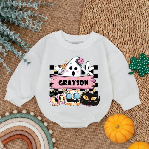 Personalized First Halloween Baby Girl Bodysuit Cute Bubble Romper Halloween Outfit image 0