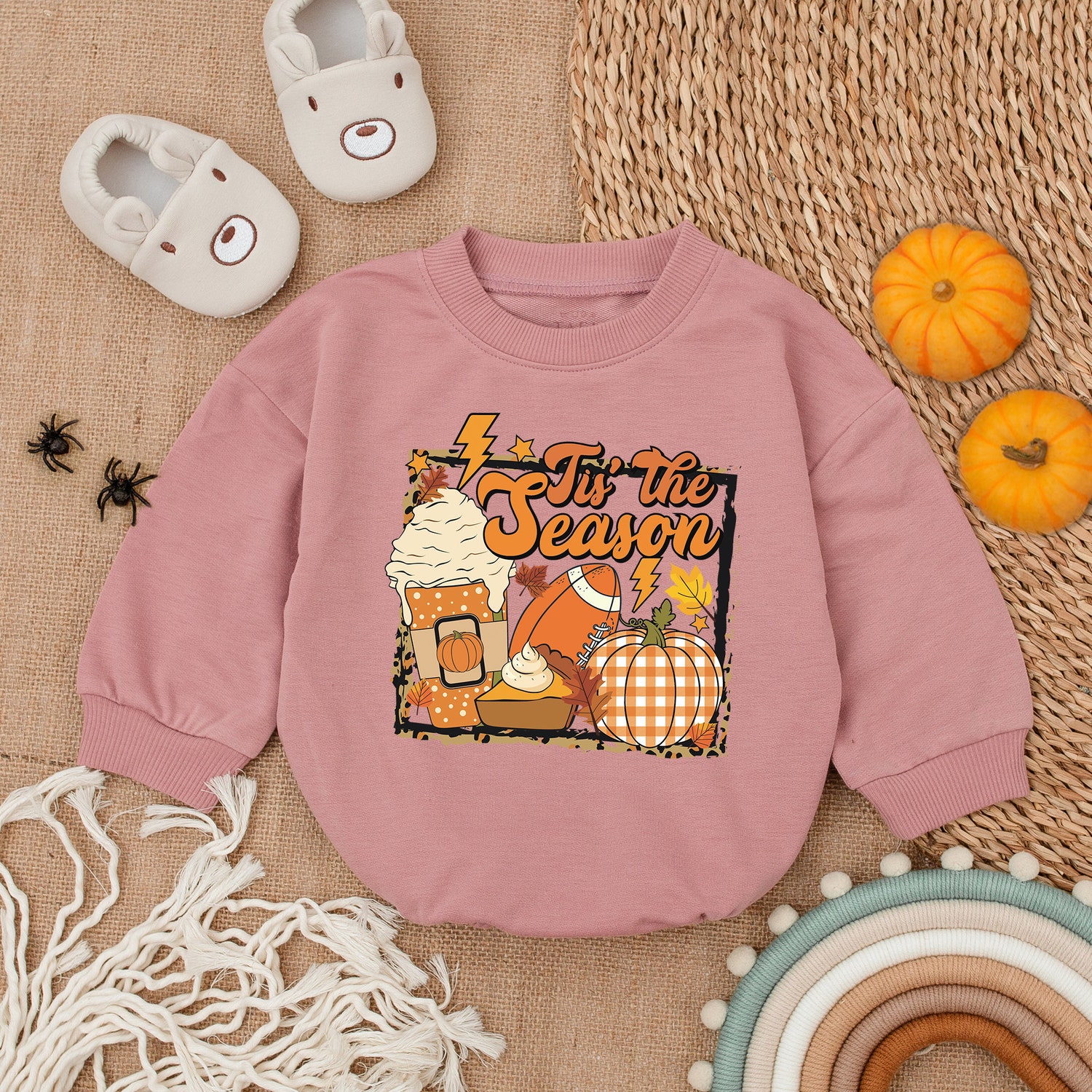 First Thanksgiving Baby Romper Tis The Season Football Outfit Fall Baby Girl Clothes image 2