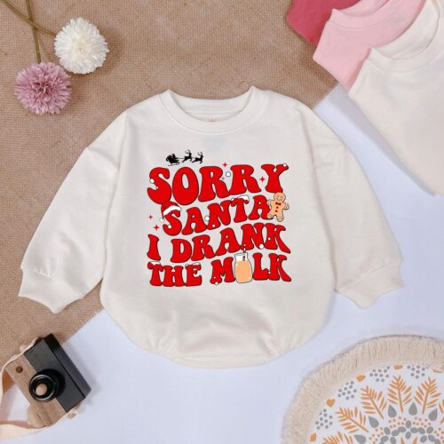 Sorry Santa I Drank The Milk Baby Romper First Christmas Holiday Outfit for Baby image 0