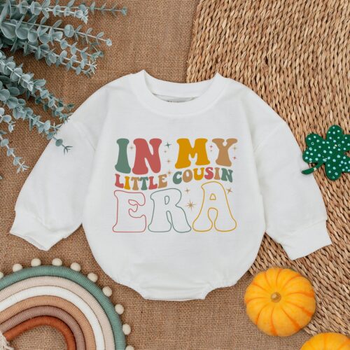 In My Little Cousin Era Romper New Cousin Reveal Baby Bodysuit Family Announcement Gift image 0