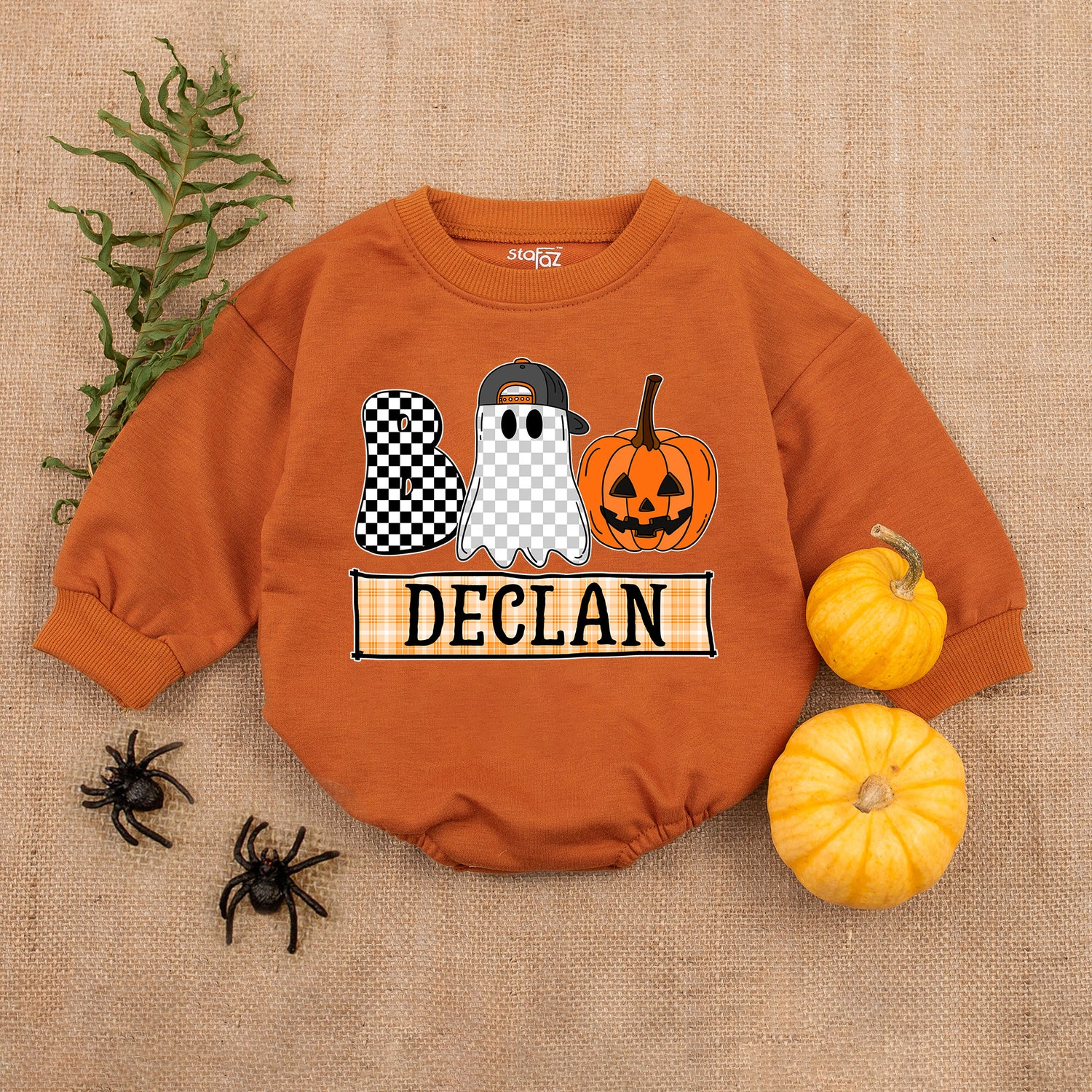 Personalized First Halloween Baby Romper Custom Name Cute Ghost Funny Spooky Baby Outfit image 3