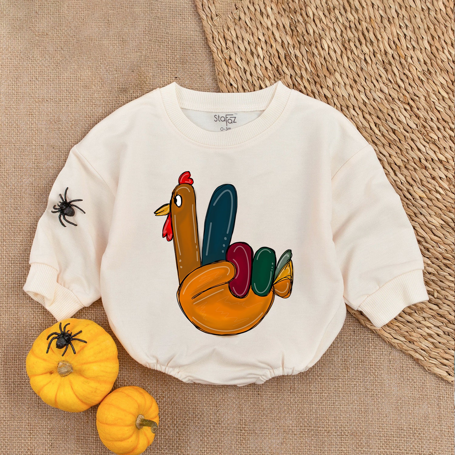 First Thanksgiving Baby Outfit Peace Sign Turkey Hand Romper Fall Baby Shower Gift image 1