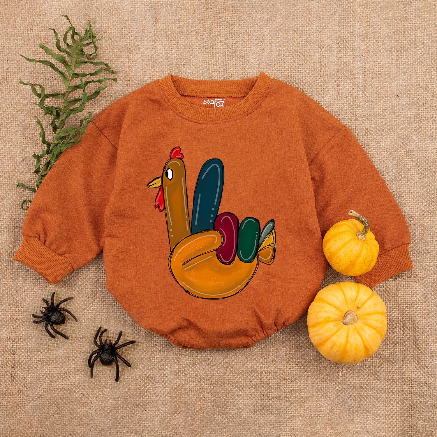 First Thanksgiving Baby Outfit Peace Sign Turkey Hand Romper Fall Baby Shower Gift image 3