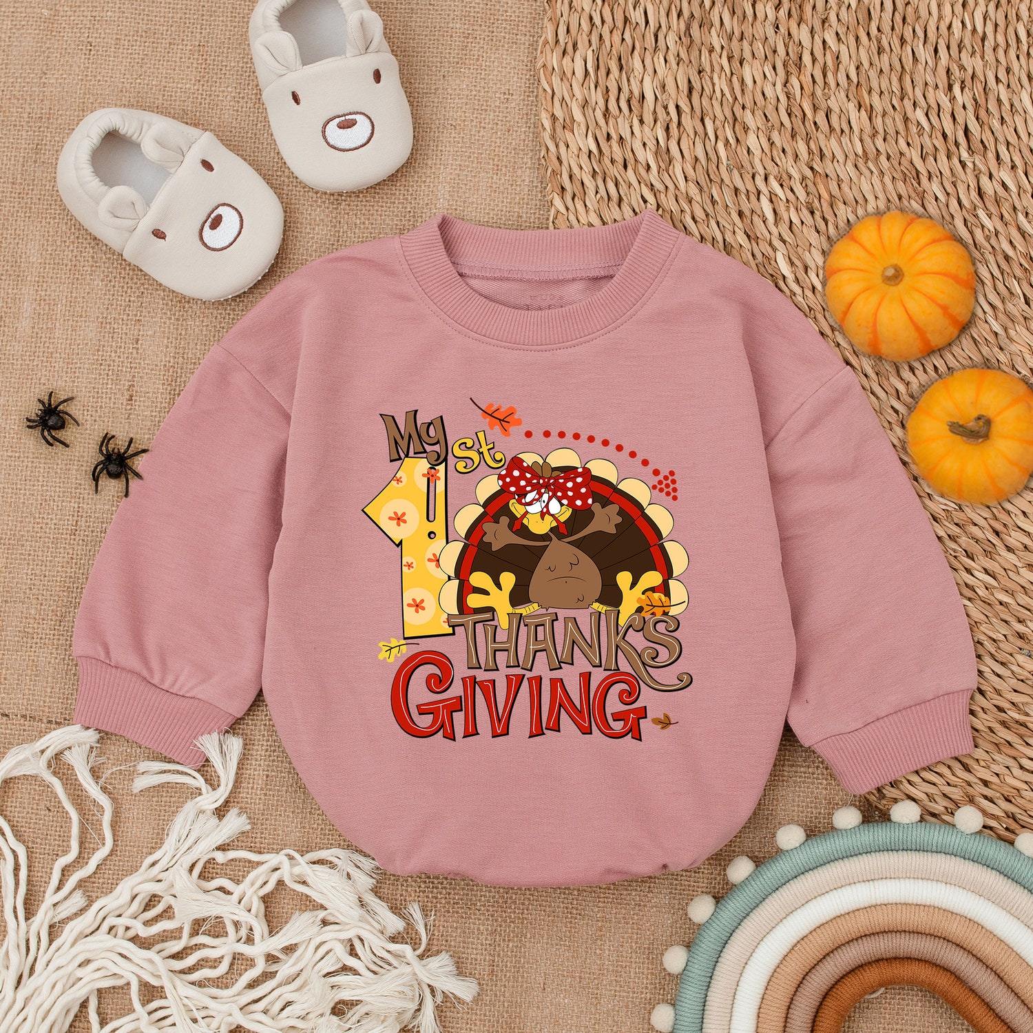 First Thanksgiving Baby Outfit Little Turkey Romper Fall Baby Girl Clothes Baby Shower Gift image 2