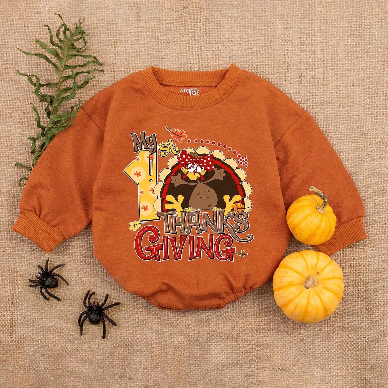 First Thanksgiving Baby Outfit Little Turkey Romper Fall Baby Girl Clothes Baby Shower Gift image 3