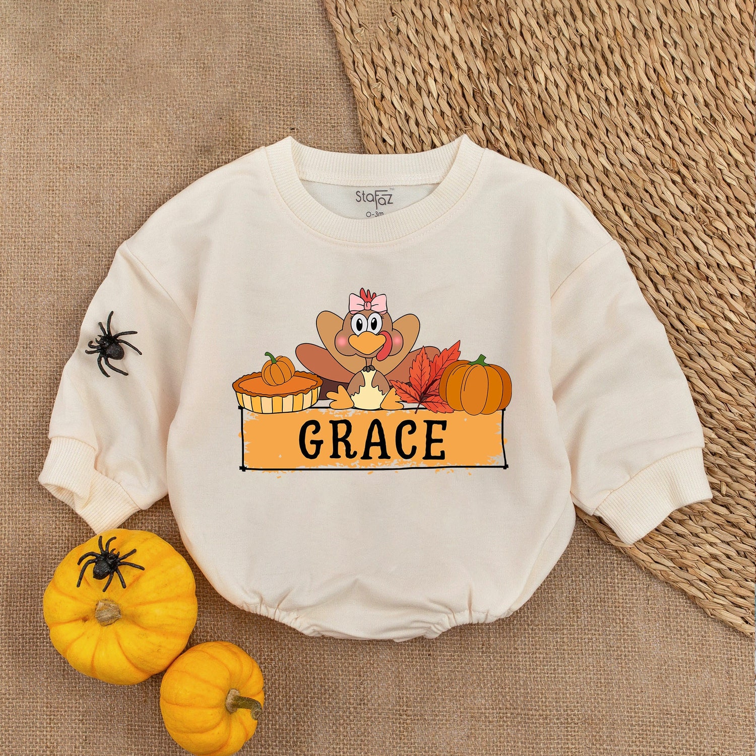 Retro Thanksgiving Bubble Romper My First Thanksgiving Baby Outfit Turkey Baby Clothes image 1