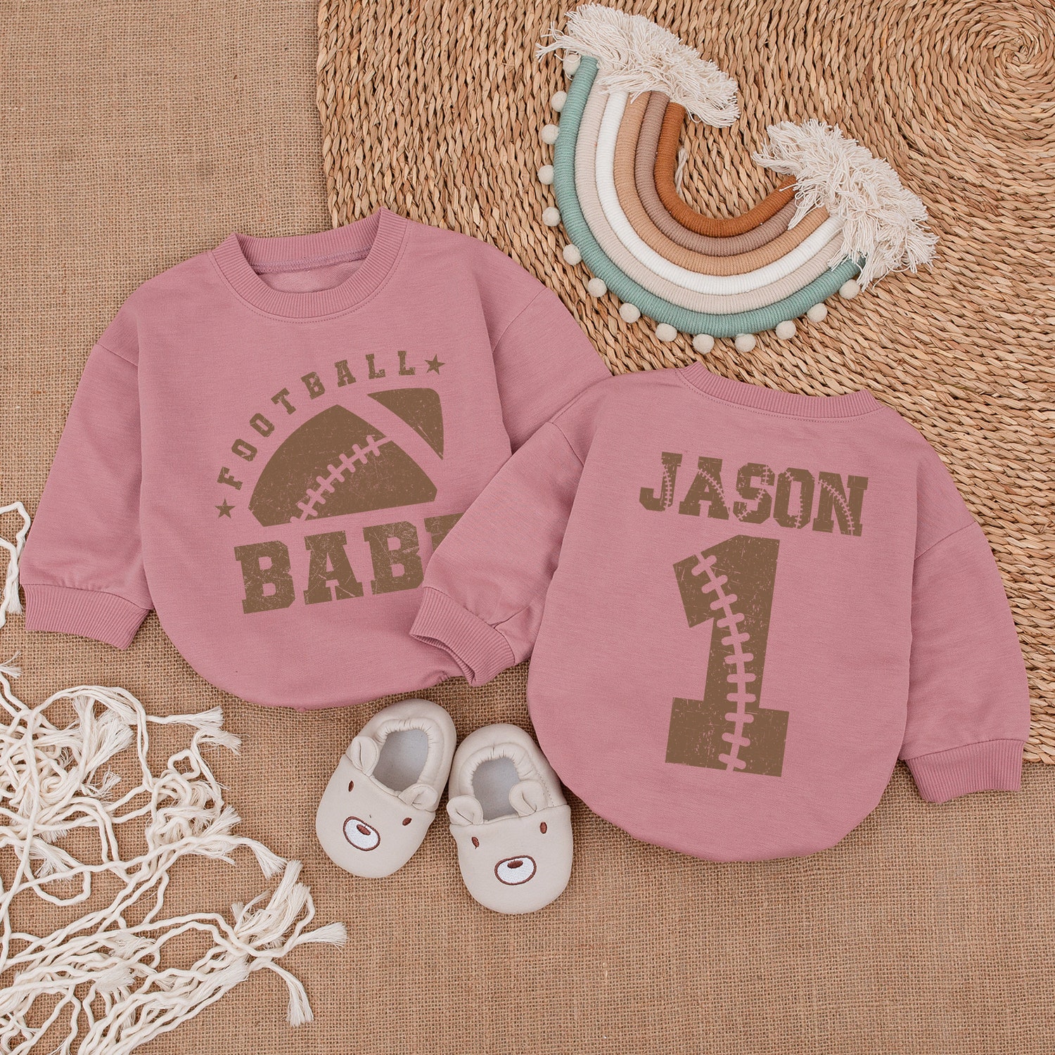 Personalized Football Baby Romper Custom Name Baseball Jumpsuit Baby Shower Gift image 2