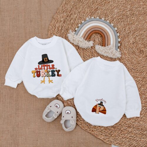 Custom Little Turkey Bubble Romper My First Thanksgiving Baby Outfit Baby Shower Gift image 0