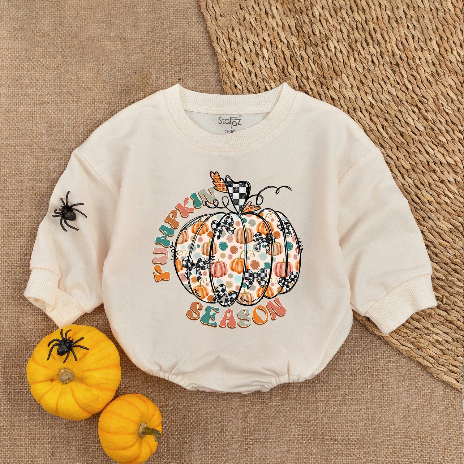 Pumpkin Season Newborn Romper My First Thanksgiving Baby Outfit Turkey Baby Shower Gift image 1