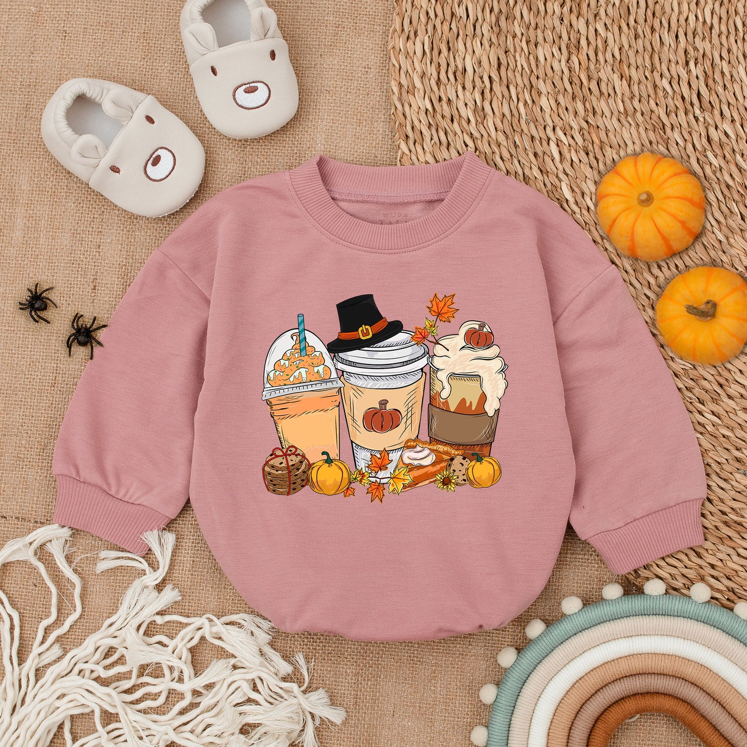 Fall Newborn Pumpkin Spice Romper Baby's First Thanksgiving Outfit Cozy Baby Clothes image 2