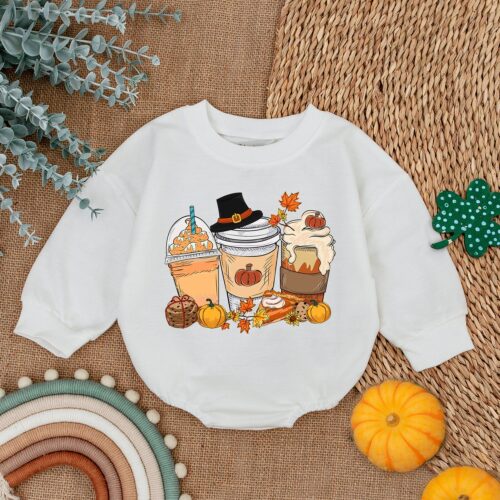 Fall Newborn Pumpkin Spice Romper Baby's First Thanksgiving Outfit Cozy Baby Clothes image 0