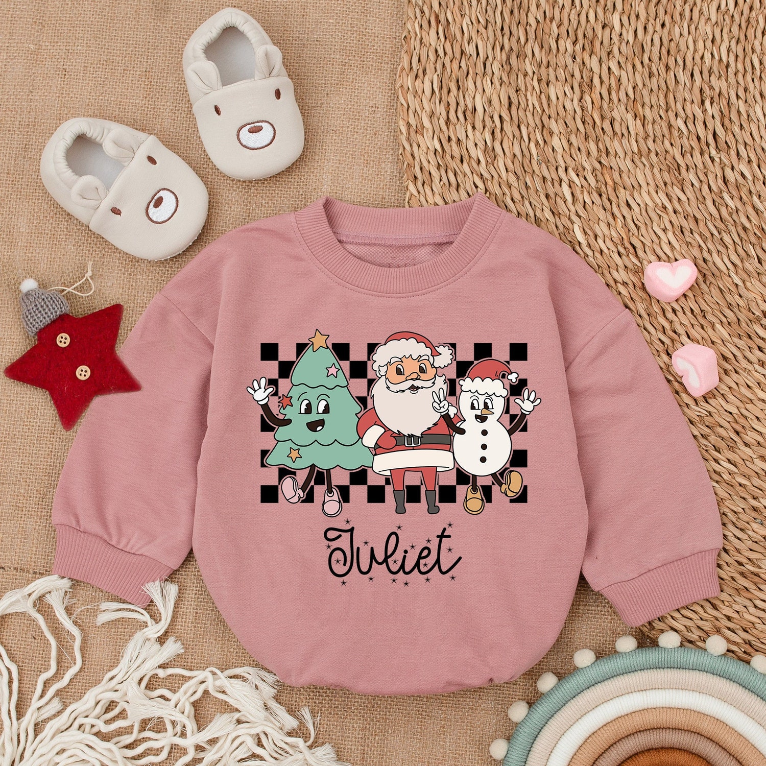 Custom Santa Claus Baby Bubble Romper Christmas Baby Outfit Baby Bodysuit Girl Gift image 2