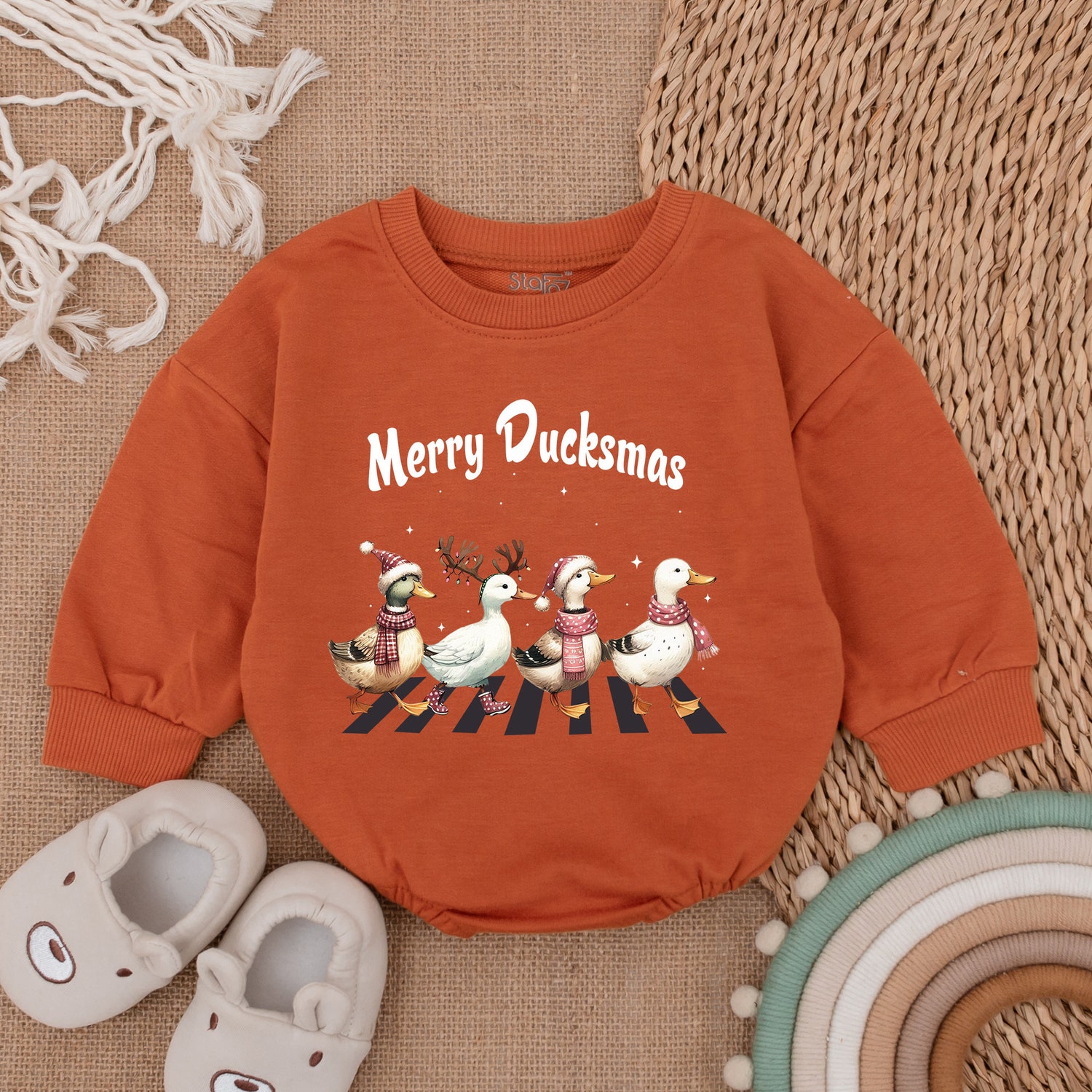 Duck Bubble Romper Funny Christmas Sweatshirt Farm Lover Baby Bodysuit Girl Outfit image 2