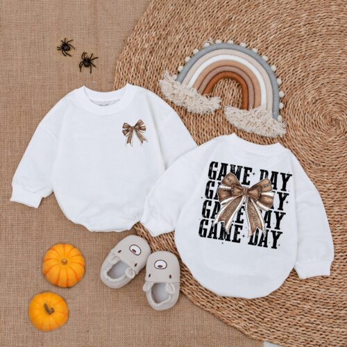 Football Baby Romper Gameday Football Jumpsuit Baby Shower Gift Sports Birthday Outfit image 0