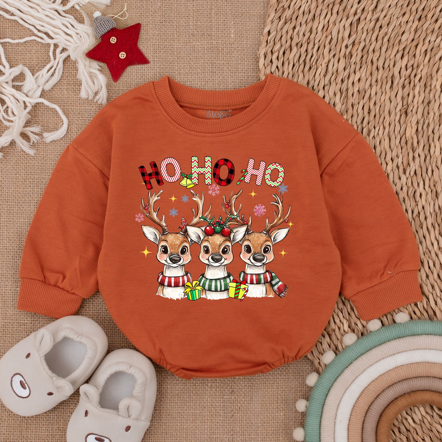 HoHoHo Christmas Bubble Romper Funny Animals Baby Bodysuit Farm Lover Gift image 3