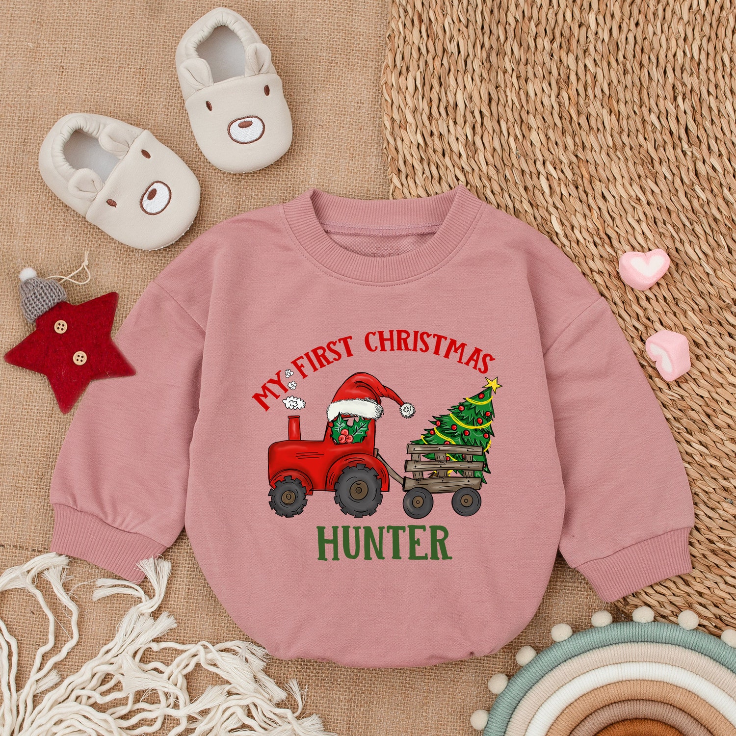 Personalized Farm Christmas Baby Romper Baby Girl Holiday Outfit Farm Lover Baby Bodysuit Gift image 2